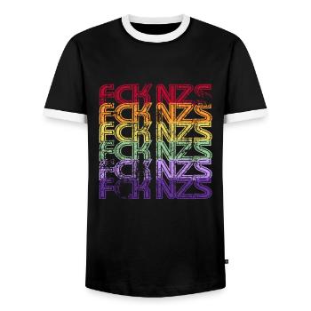Contre les nazis - FCK NZS - Contre la droite - Vintage - T-shirt contrasté Homme - noir/blanc - Devant - AI Model Female 172 light (172cm) & AI Model Male 178 light (178cm)