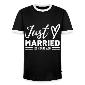 25th wedding anniversary - Men's Ringer Shirt - black/white - Front - AI Model Female 172 light (172cm) & AI Model Male 178 light (178cm)