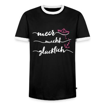 Papierschiff Papierboot Anker Meer - Männer Kontrast-T-Shirt - Schwarz/Weiß - Vorne - AI Model Female 172 light (172cm) & AI Model Male 178 light (178cm)