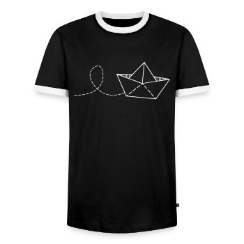 Nautical paper boat Maritime paper boat - Men's Ringer Shirt - black/white - Front - AI Model Female 172 light (172cm) & AI Model Male 178 light (178cm)