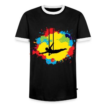 Flying Trapeze Artist Circus Gymnastics Watercolor - Men's Ringer Shirt - black/white - Front - AI Model Female 172 light (172cm) & AI Model Male 178 light (178cm)