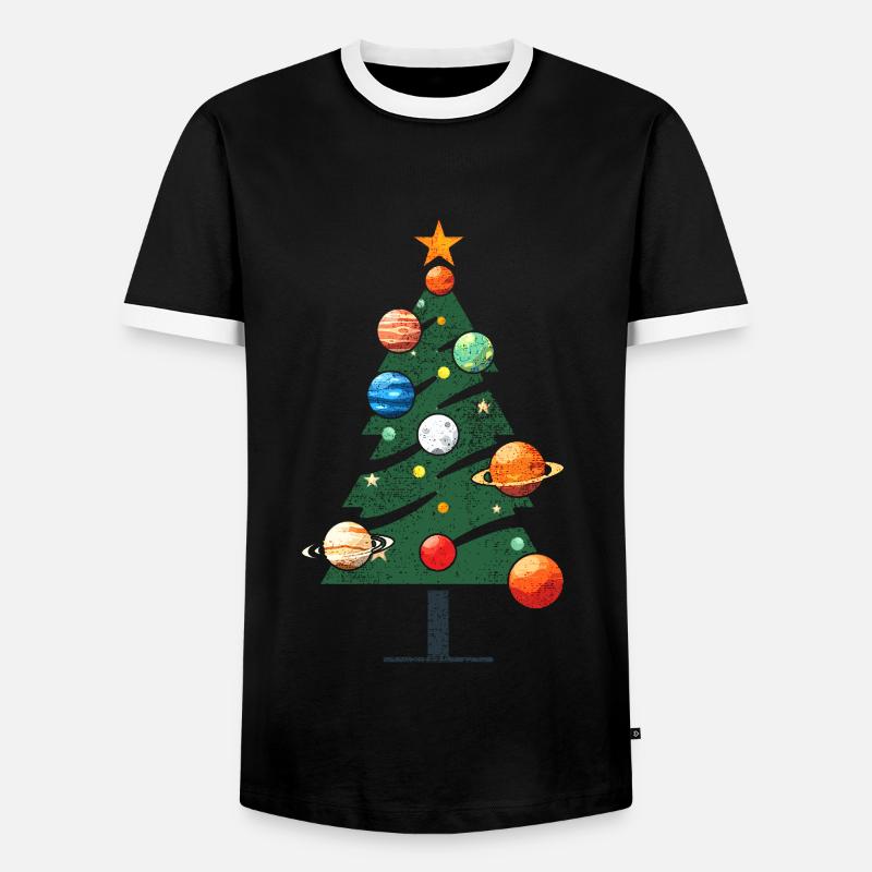 Weihnachtsbaum mit Planeten - Männer Kontrast-T-Shirt - Schwarz/Weiß