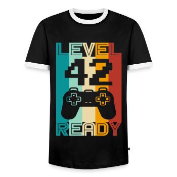 42nd Birthday Gamer Gift Idea Gambler 42 years - Men's Ringer Shirt - black/white - Front - AI Model Female 172 light (172cm) & AI Model Male 178 light (178cm)