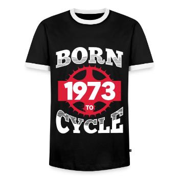 Né en 1973 pour vélo anniversaire roue de vélo - T-shirt contrasté Homme - noir/blanc - Devant - AI Model Female 172 light (172cm) & AI Model Male 178 light (178cm)