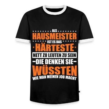 Hausmeister Facility Manager Hauswart Geschenkidee - Männer Kontrast-T-Shirt - Schwarz/Weiß - Vorne - AI Model Female 172 light (172cm) & AI Model Male 178 light (178cm)