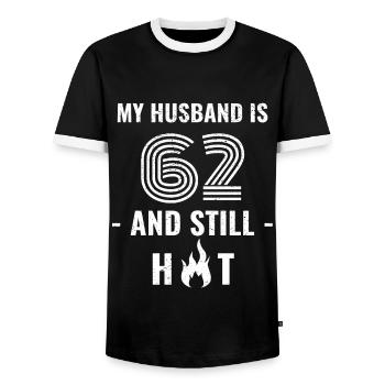 62 years birthday husband - Men's Ringer Shirt - black/white - Front - AI Model Female 172 light (172cm) & AI Model Male 178 light (178cm)