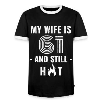 Cadeau d’anniversaire de femme de 61 ans - T-shirt contrasté Homme - noir/blanc - Devant - AI Model Female 172 light (172cm) & AI Model Male 178 light (178cm)