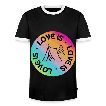 Camping: Love is. - Men's Ringer Shirt - black/white - Front - AI Model Female 172 light (172cm) & AI Model Male 178 light (178cm)