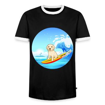 Labrador Retriever Chien Surf Vagues de la mer - T-shirt contrasté Homme - noir/blanc - Devant - AI Model Female 172 light (172cm) & AI Model Male 178 light (178cm)