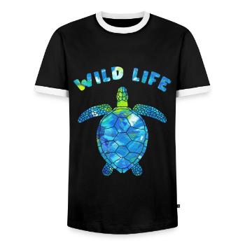 Wildlife Turtles Reptile Sea Animal Tortoise - Men's Ringer Shirt - black/white - Front - AI Model Female 172 light (172cm) & AI Model Male 178 light (178cm)