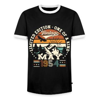 69th Birthday Man May Vintage 1954 Vintage - Men's Ringer Shirt - black/white - Front - AI Model Female 172 light (172cm) & AI Model Male 178 light (178cm)