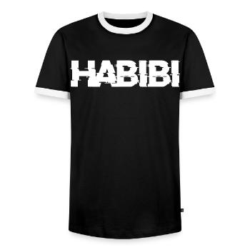 Habibi lettering - Men's Ringer Shirt - black/white - Front - AI Model Female 172 light (172cm) & AI Model Male 178 light (178cm)