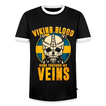 Viking blood runs through my veins - Sweden - Men's Ringer Shirt - black/white - Front - AI Model Female 172 light (172cm) & AI Model Male 178 light (178cm)