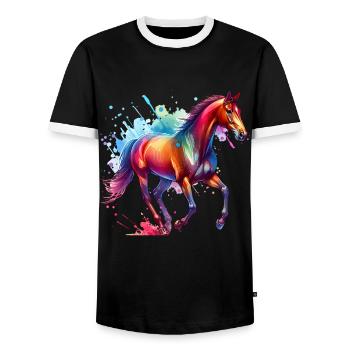 Andalusian Gift Horse - Men's Ringer Shirt - black/white - Front - AI Model Female 172 light (172cm) & AI Model Male 178 light (178cm)