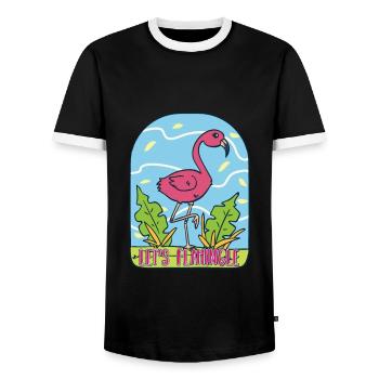 Let's Flamingle TShirt Flamingo pink pink gift - Men's Ringer Shirt - black/white - Front - AI Model Female 172 light (172cm) & AI Model Male 178 light (178cm)