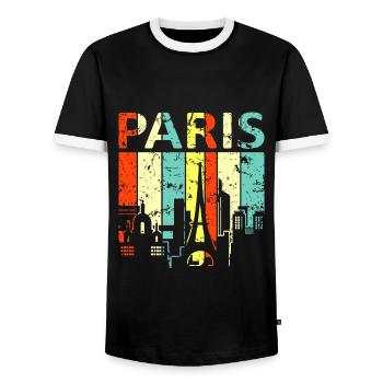 Paris - Men's Ringer Shirt - black/white - Front - AI Model Female 172 light (172cm) & AI Model Male 178 light (178cm)