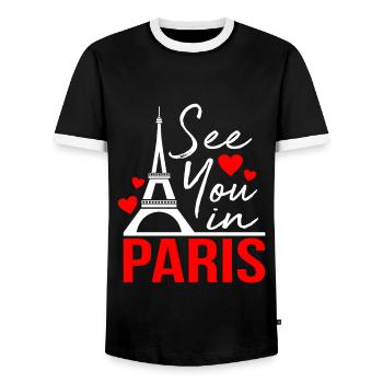 Paris - Men's Ringer Shirt - black/white - Front - AI Model Female 172 light (172cm) & AI Model Male 178 light (178cm)