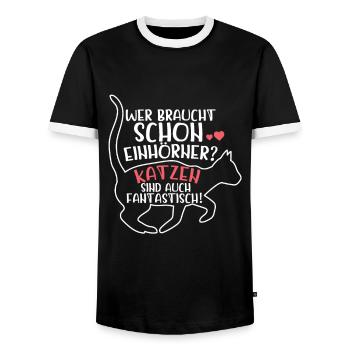 Katze - Männer Kontrast-T-Shirt - Schwarz/Weiß - Vorne - AI Model Female 172 light (172cm) & AI Model Male 178 light (178cm)