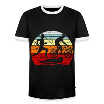 Idée cadeau cadeau triathlon triathlète - T-shirt contrasté Homme - noir/blanc - Devant - AI Model Female 172 light (172cm) & AI Model Male 178 light (178cm)