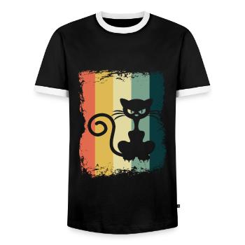 Katze - Männer Kontrast-T-Shirt - Schwarz/Weiß - Vorne - AI Model Female 172 light (172cm) & AI Model Male 178 light (178cm)