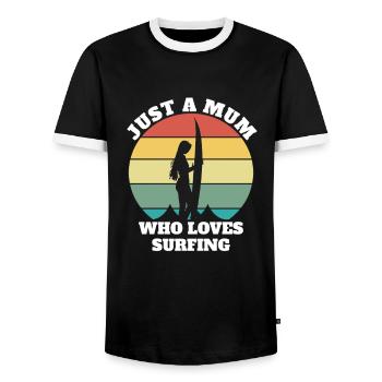 Surfer Mum Wellenreiter Surfer Mutter Geschenkidee - Männer Kontrast-T-Shirt - Schwarz/Weiß - Vorne - AI Model Female 172 light (172cm) & AI Model Male 178 light (178cm)