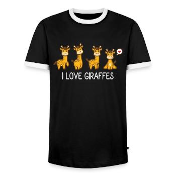 giraffe - Men's Ringer Shirt - black/white - Front - AI Model Female 172 light (172cm) & AI Model Male 178 light (178cm)