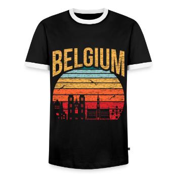 Belgium Europe Gift Idea - Men's Ringer Shirt - black/white - Front - AI Model Female 172 light (172cm) & AI Model Male 178 light (178cm)