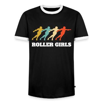 Rétro vintage roller fille tenue costume - T-shirt contrasté Homme - noir/blanc - Devant - AI Model Female 172 light (172cm) & AI Model Male 178 light (178cm)