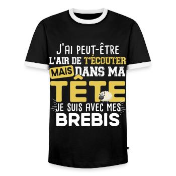 Brebis Mouton Agneau Laine Humour Ferme Agricole - T-shirt contrasté Homme - noir/blanc - Devant - AI Model Female 172 light (172cm) & AI Model Male 178 light (178cm)