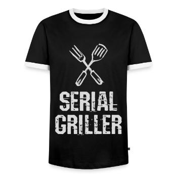 Série Griller BBQ Grill Couverts Professionnels Grill - T-shirt contrasté Homme - noir/blanc - Devant - AI Model Female 172 light (172cm) & AI Model Male 178 light (178cm)