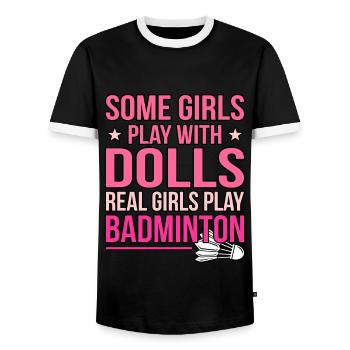 Lustiger Pickleball Badminton Federball - Männer Kontrast-T-Shirt - Schwarz/Weiß - Vorne - AI Model Female 172 light (172cm) & AI Model Male 178 light (178cm)