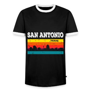 San Antonio Texas - Men's Ringer Shirt - black/white - Front - AI Model Female 172 light (172cm) & AI Model Male 178 light (178cm)