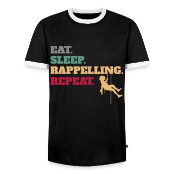 Eat Sleep Rappelling Repeat - Men's Ringer Shirt - black/white - Front - AI Model Female 172 light (172cm) & AI Model Male 178 light (178cm)