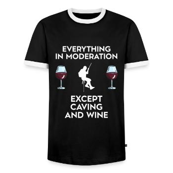Spéléologie et vin - T-shirt contrasté Homme - noir/blanc - Devant - AI Model Female 172 light (172cm) & AI Model Male 178 light (178cm)