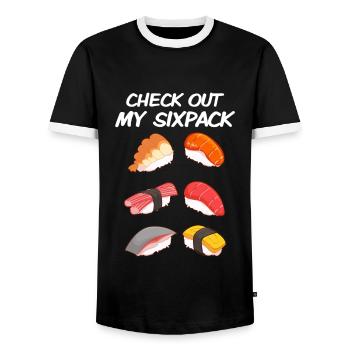 Six-pack sushi - Men's Ringer Shirt - black/white - Front - AI Model Female 172 light (172cm) & AI Model Male 178 light (178cm)