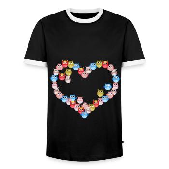 Bunte Herz-eule - Männer Kontrast-T-Shirt - Schwarz/Weiß - Vorne - AI Model Female 172 light (172cm) & AI Model Male 178 light (178cm)
