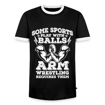Arm wrestling - Men's Ringer Shirt - black/white - Front - AI Model Female 172 light (172cm) & AI Model Male 178 light (178cm)