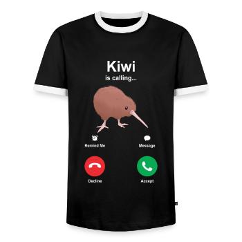Cadeau d’appel d’oiseau kiwi - T-shirt contrasté Homme - noir/blanc - Devant - AI Model Female 172 light (172cm) & AI Model Male 178 light (178cm)