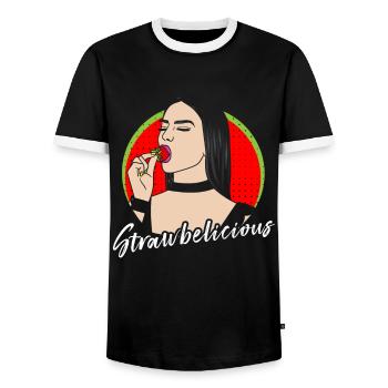 STRAWBERRY GIRL STRAWBELICIOUS ERDBEERE - Men's Ringer Shirt - black/white - Front - AI Model Female 172 light (172cm) & AI Model Male 178 light (178cm)