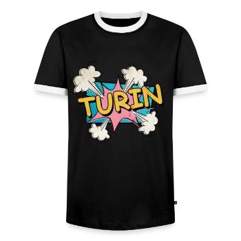 Turin Torino Italy City Font Pop Art Comic - Men's Ringer Shirt - black/white - Front - AI Model Female 172 light (172cm) & AI Model Male 178 light (178cm)