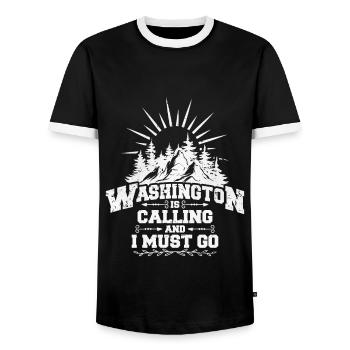Nationaler Zeitvertreib Threads Washington - Männer Kontrast-T-Shirt - Schwarz/Weiß - Vorne - AI Model Female 172 light (172cm) & AI Model Male 178 light (178cm)