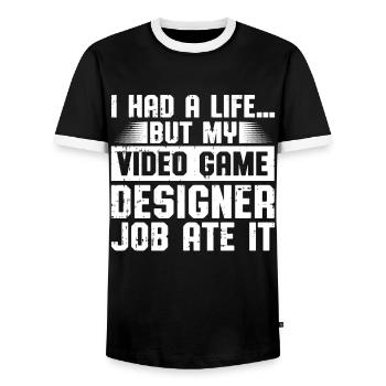 Video Game Designer - Männer Kontrast-T-Shirt - Schwarz/Weiß - Vorne - AI Model Female 172 light (172cm) & AI Model Male 178 light (178cm)