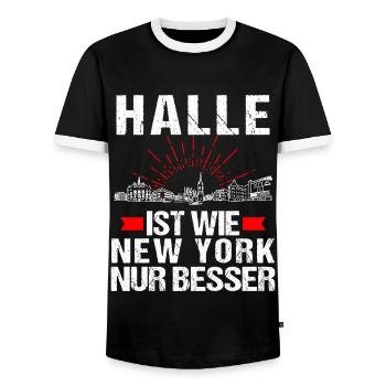Halle Ist Wie New York Nur Besser - Männer Kontrast-T-Shirt - Schwarz/Weiß - Vorne - AI Model Female 172 light (172cm) & AI Model Male 178 light (178cm)