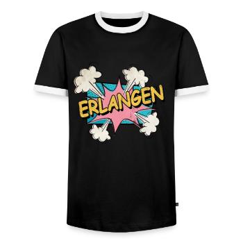 Erlangen Germany City Font Pop Art Comic - Men's Ringer Shirt - black/white - Front - AI Model Female 172 light (172cm) & AI Model Male 178 light (178cm)