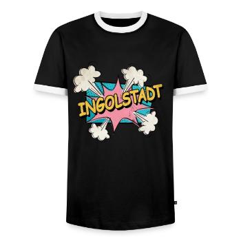 Ingolstadt Germany City Font Pop Art Comic - Men's Ringer Shirt - black/white - Front - AI Model Female 172 light (172cm) & AI Model Male 178 light (178cm)