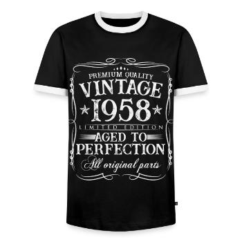 1958 vintage vintage 65 ans cadeau d’anniversaire - T-shirt contrasté Homme - noir/blanc - Devant - AI Model Female 172 light (172cm) & AI Model Male 178 light (178cm)