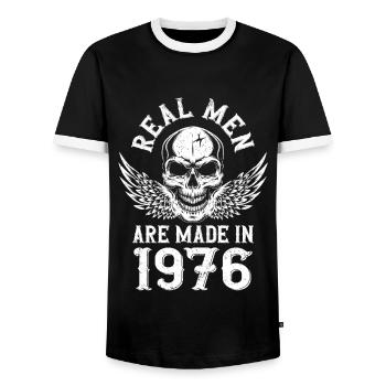 Geburtstag 1976 Echte Männer sind 1976 geboren - Männer Kontrast-T-Shirt - Schwarz/Weiß - Vorne - AI Model Female 172 light (172cm) & AI Model Male 178 light (178cm)