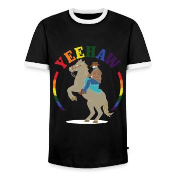 Yeehaw Cowboy Gay - Men's Ringer Shirt - black/white - Front - AI Model Female 172 light (172cm) & AI Model Male 178 light (178cm)