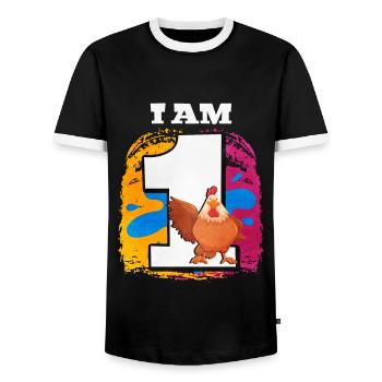 I am 1 chicken - Men's Ringer Shirt - black/white - Front - AI Model Female 172 light (172cm) & AI Model Male 178 light (178cm)