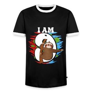 I am 9 sloth - Men's Ringer Shirt - black/white - Front - AI Model Female 172 light (172cm) & AI Model Male 178 light (178cm)